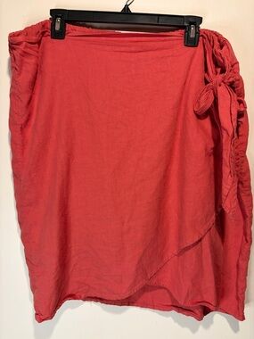 Naturals D&Co Linen Blend Wrap Sarong Skirt Skort Coral Side Tie Elastic XL